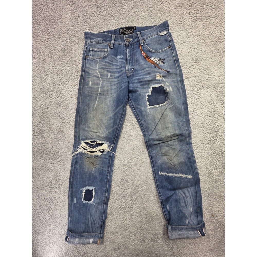 WODEN Selvedge Denim Jeans Womens Sz 0 Blue Straight‎ Leg Redline Button